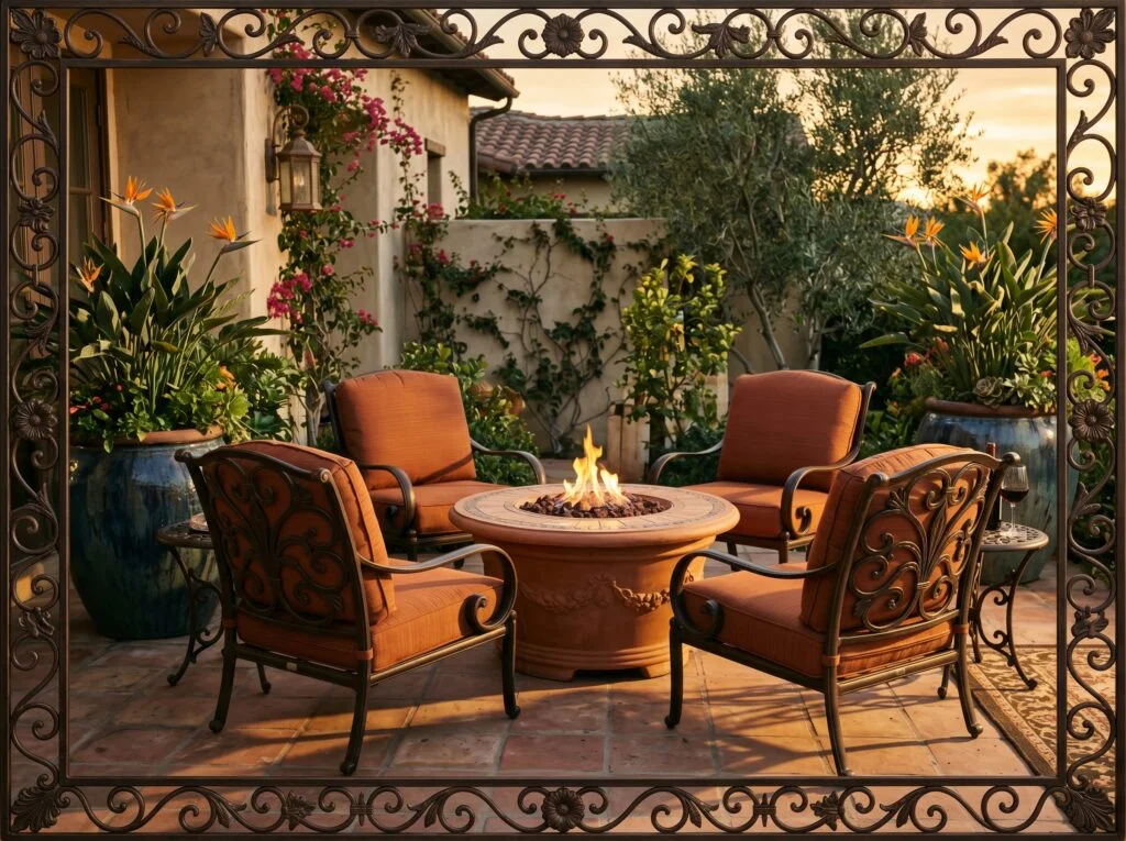 Wrought Iron Armchairs with Thick Cushions