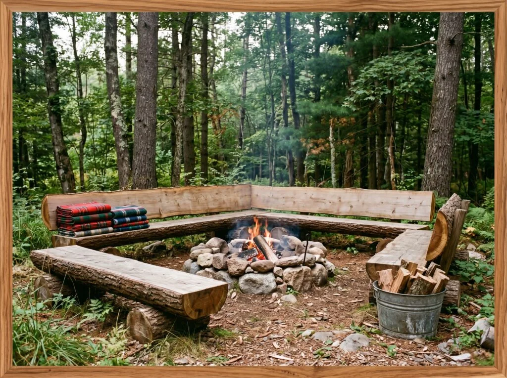 Cedar Log Benches with Back Support