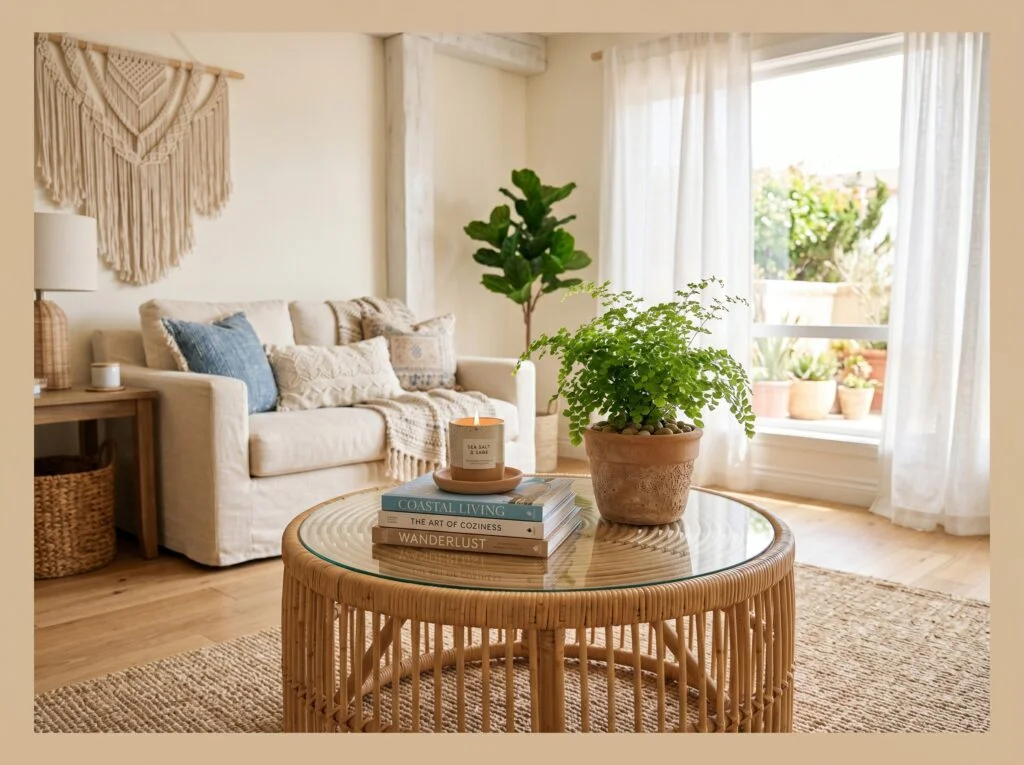 Add a Rattan or Wicker Coffee Table