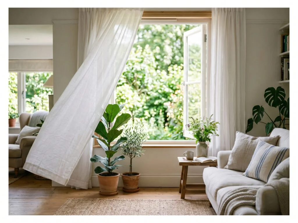 Swap Heavy Curtains for Sheer White Panels