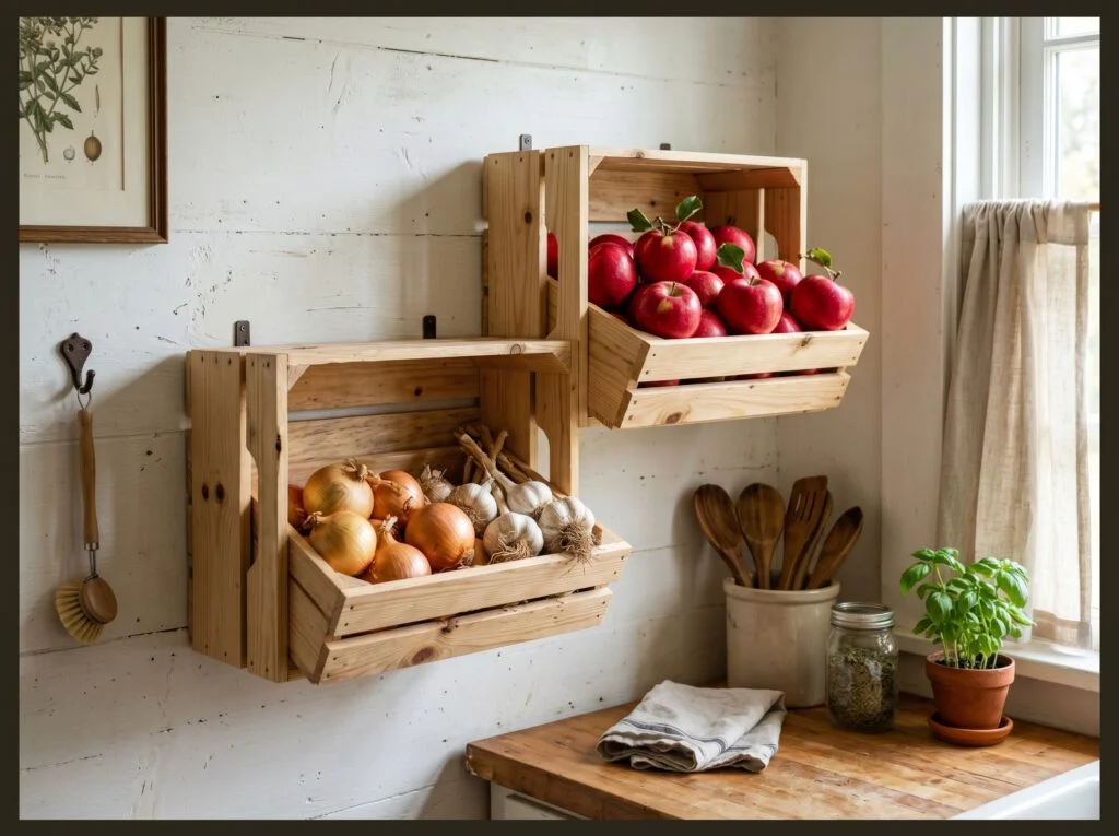 Wall-Mounted Pine Wood Fruit Crates