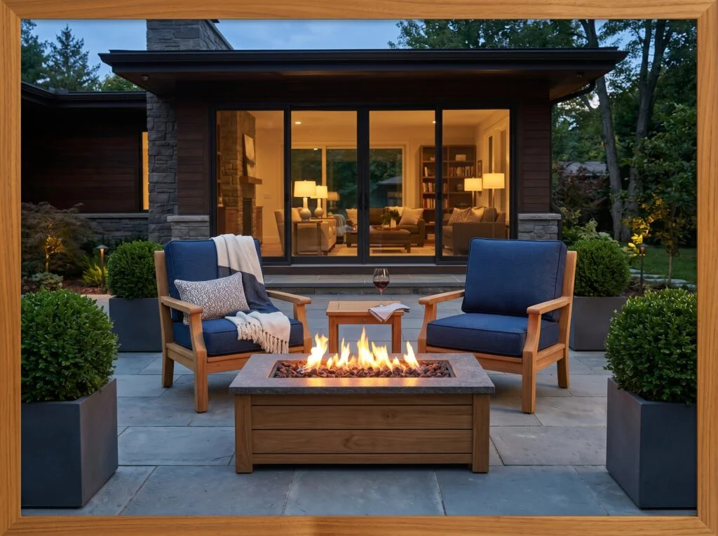 Teak Club Chairs with Navy Cushions