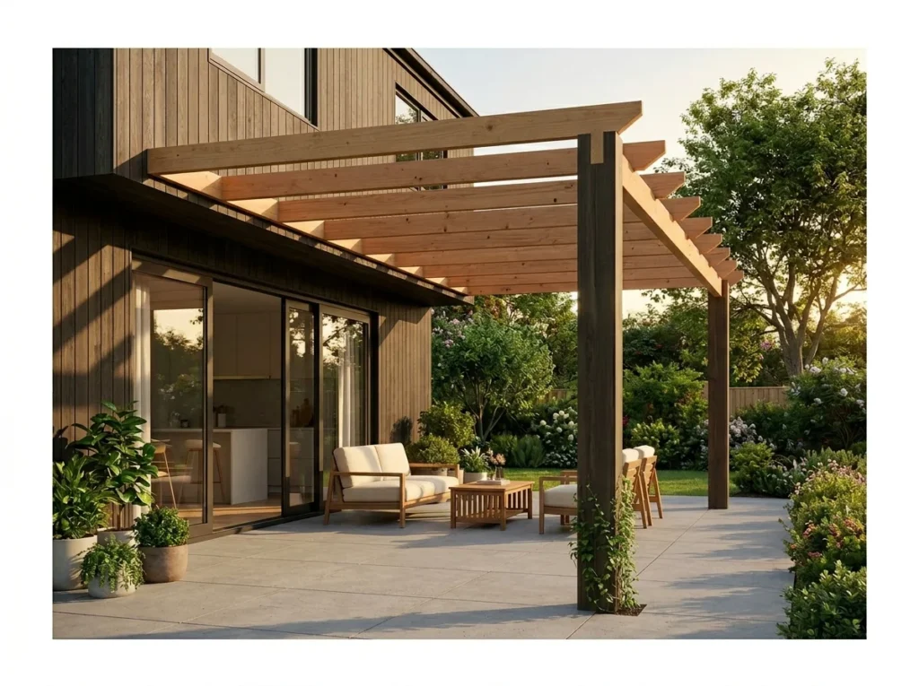 Classic Cedar Pergola with Climbing Roses