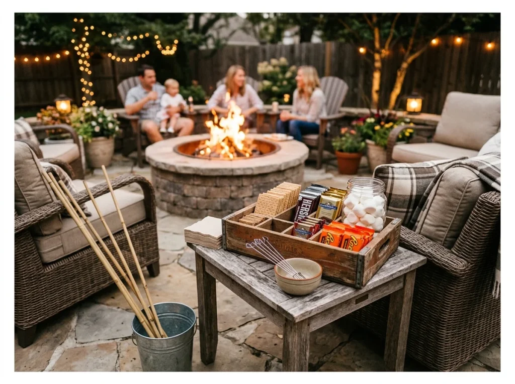 Fire Pit Lounge with Smores Station