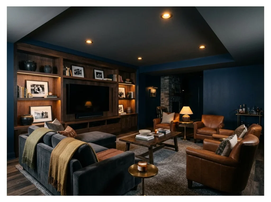 Dark and Moody Basement Lounge