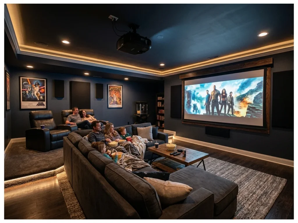 Basement with a Projector and Screen