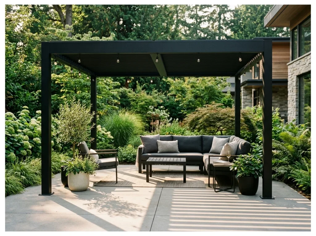 Black Steel Frame Flat Roof Gazebo