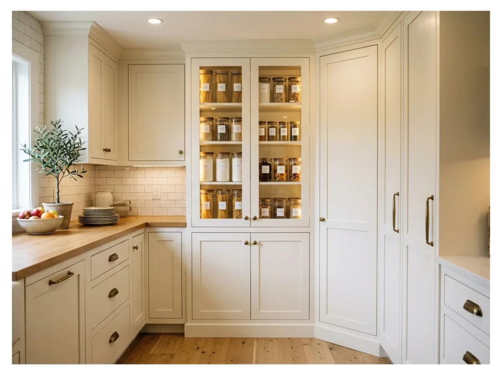 Built-In Corner Pantry with Glass Doors