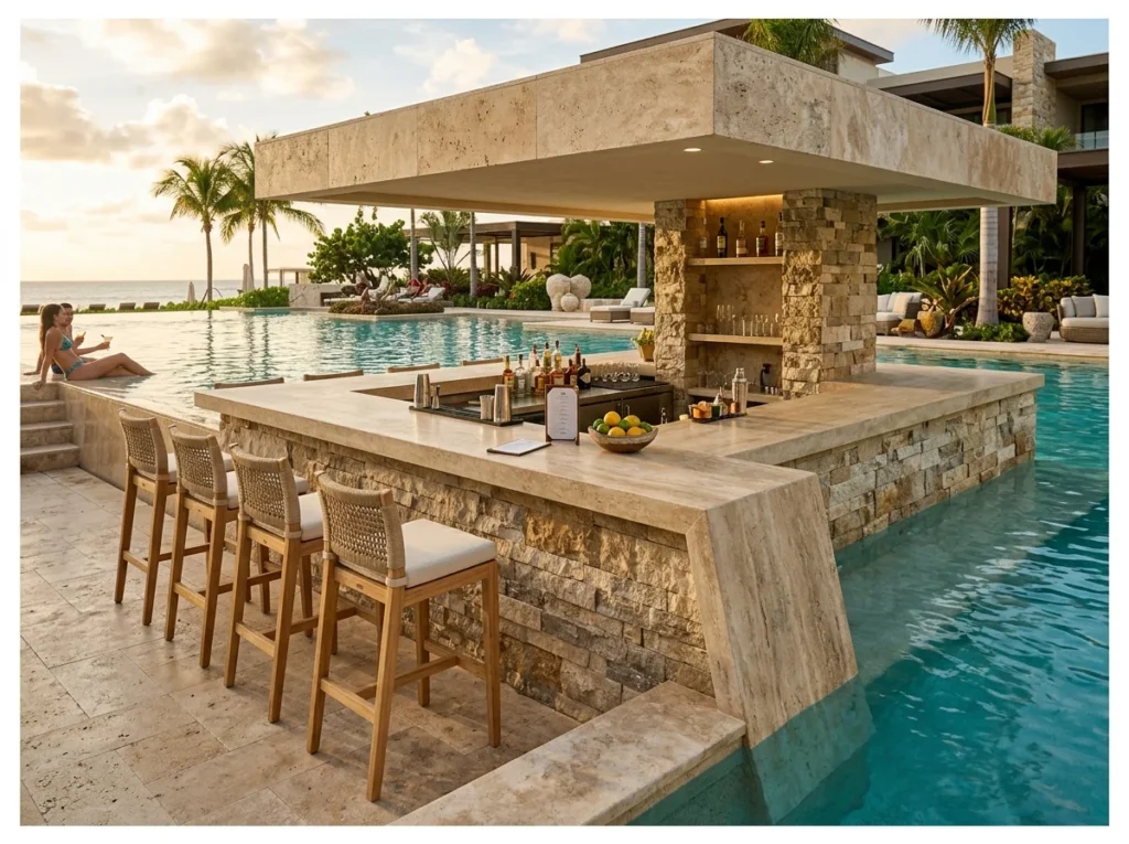 Built-In Stone Pool Bar
