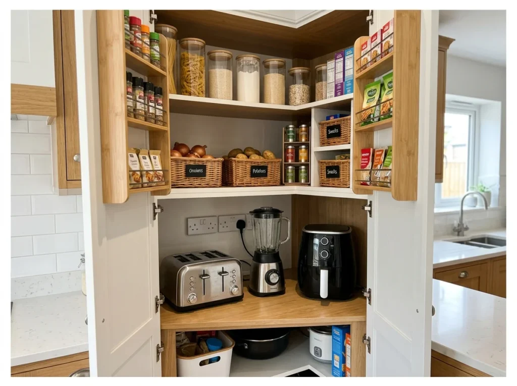 Corner Pantry with Appliance Storage