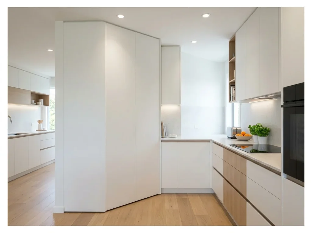 Modern Corner Pantry with Handle-Free Doors