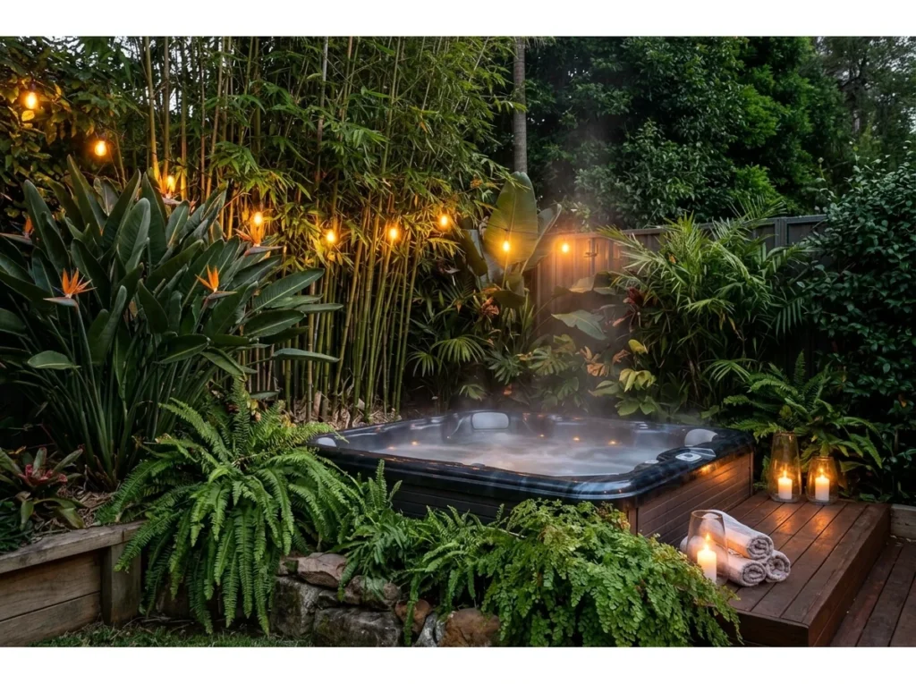 Hot Tub Surrounded by Plants