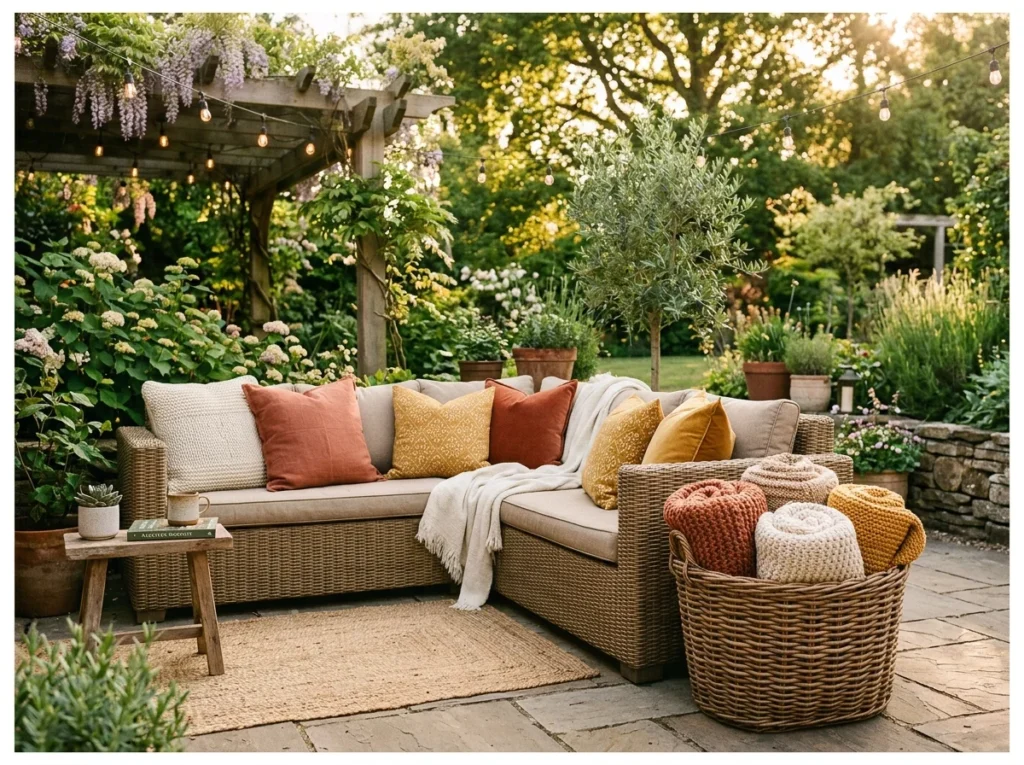 Blanket Basket and Throw Pillows Station