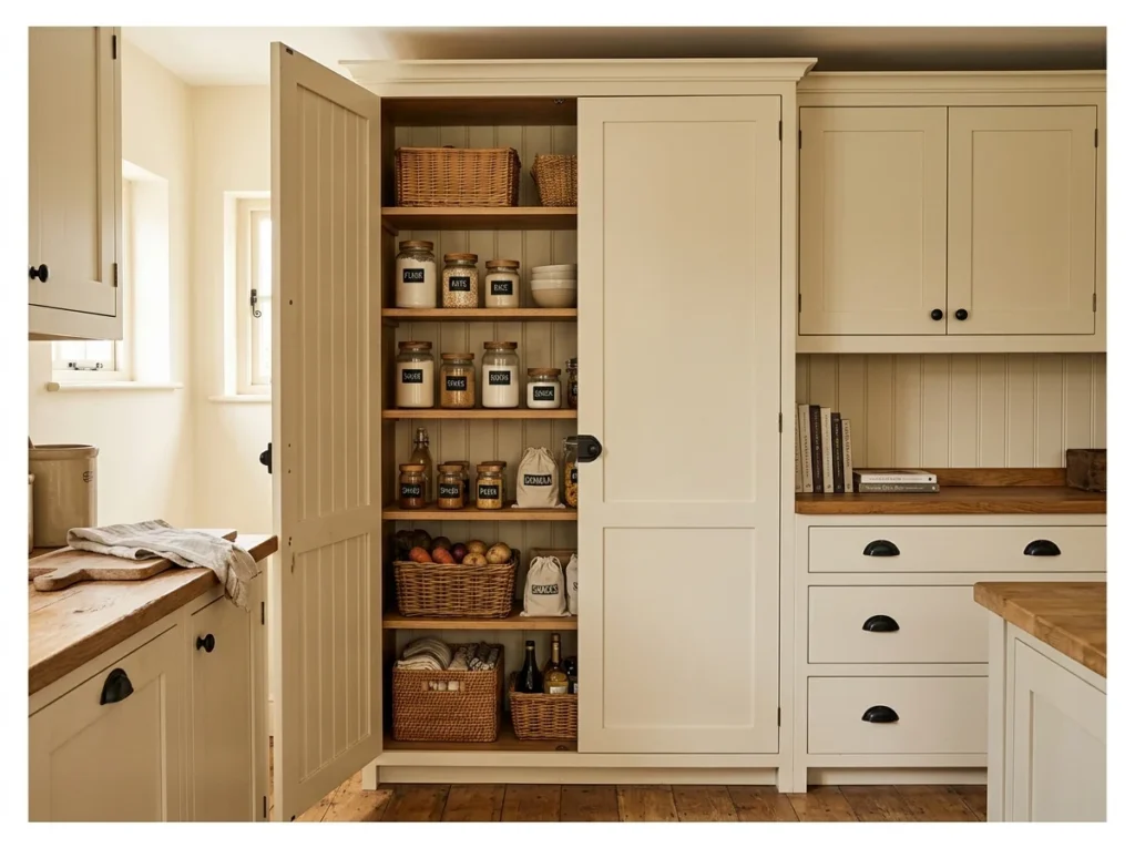 Farmhouse Pantry with Beadboard Back
