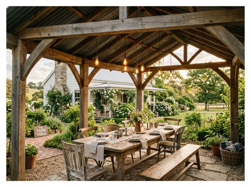 Farmhouse Pergola with Corrugated Roof