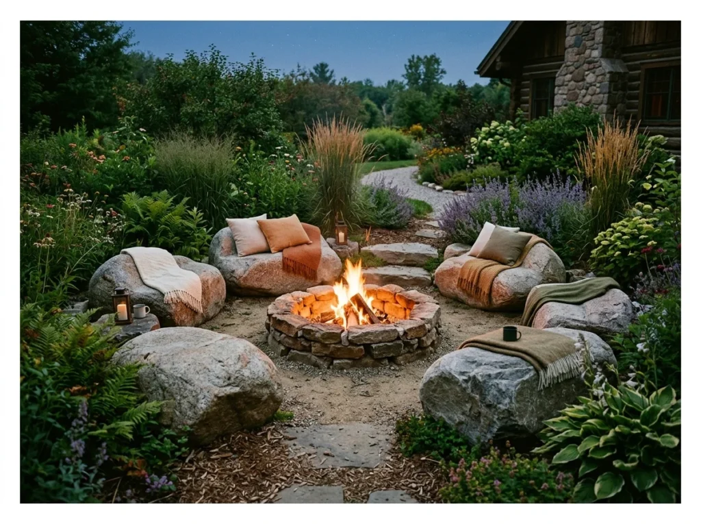 Fire Pit Lounge with Boulder Seating