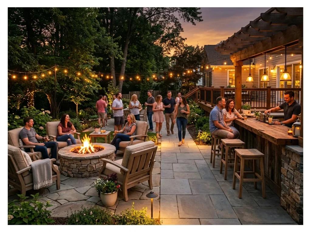 Fire Pit Lounge with Outdoor Bar