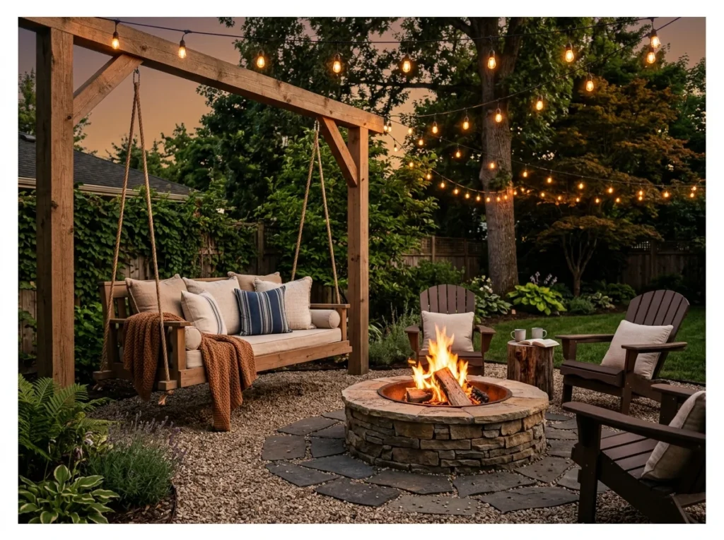 Fire Pit Lounge with Swing Seat