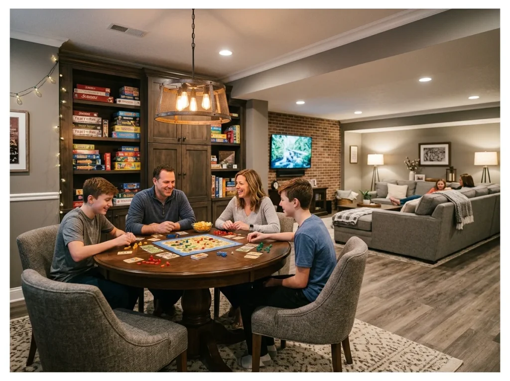Basement with a Game Table Zone