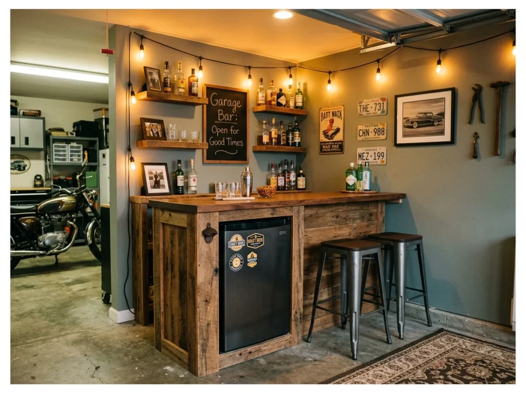 Garage with Mini Fridge and Bar