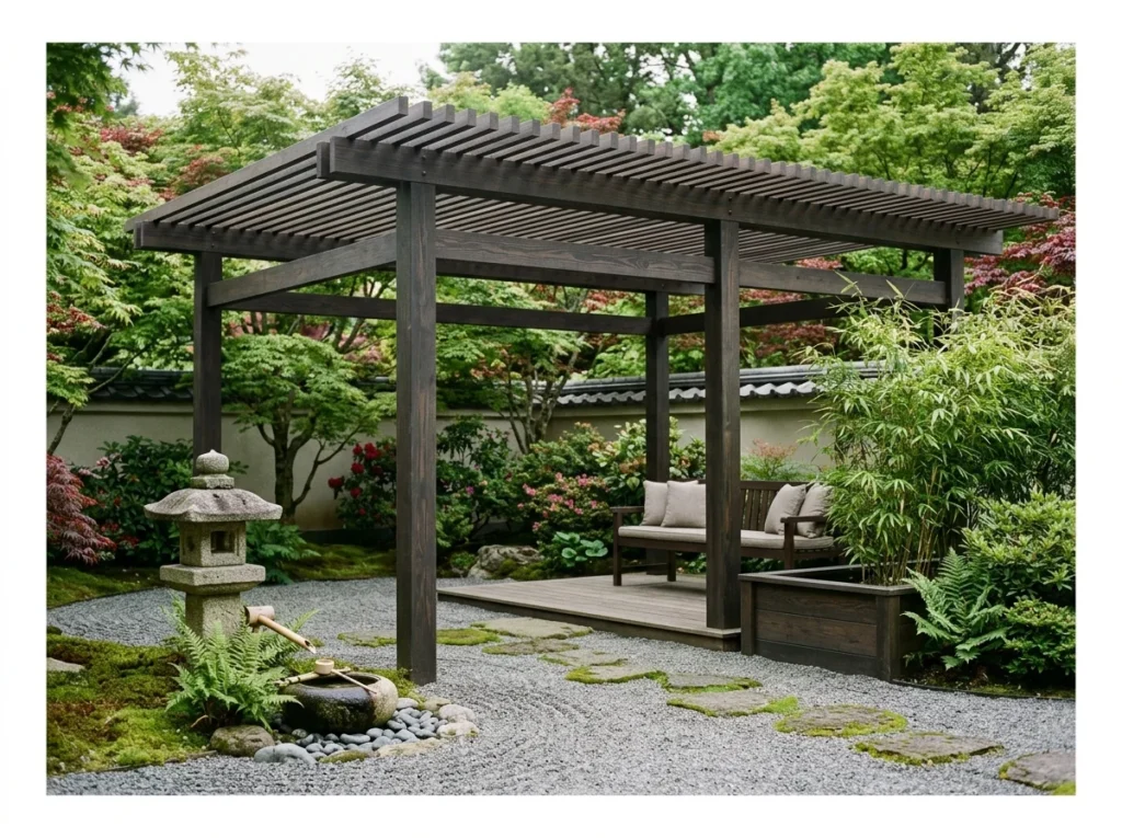 Japanese-Inspired Wooden Pergola