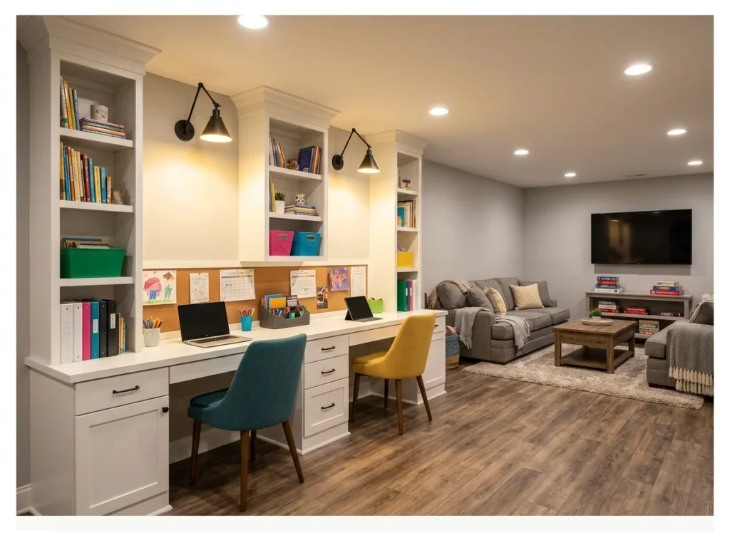 Basement with a Kids Study Corner