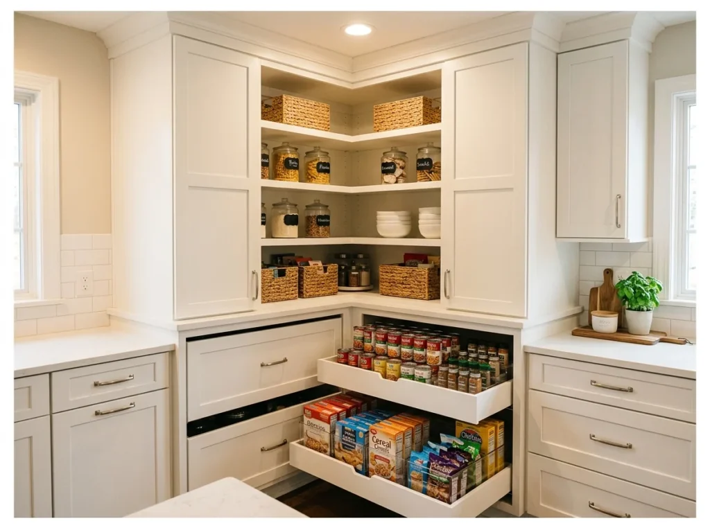 Corner Pantry with Drawers and Shelves