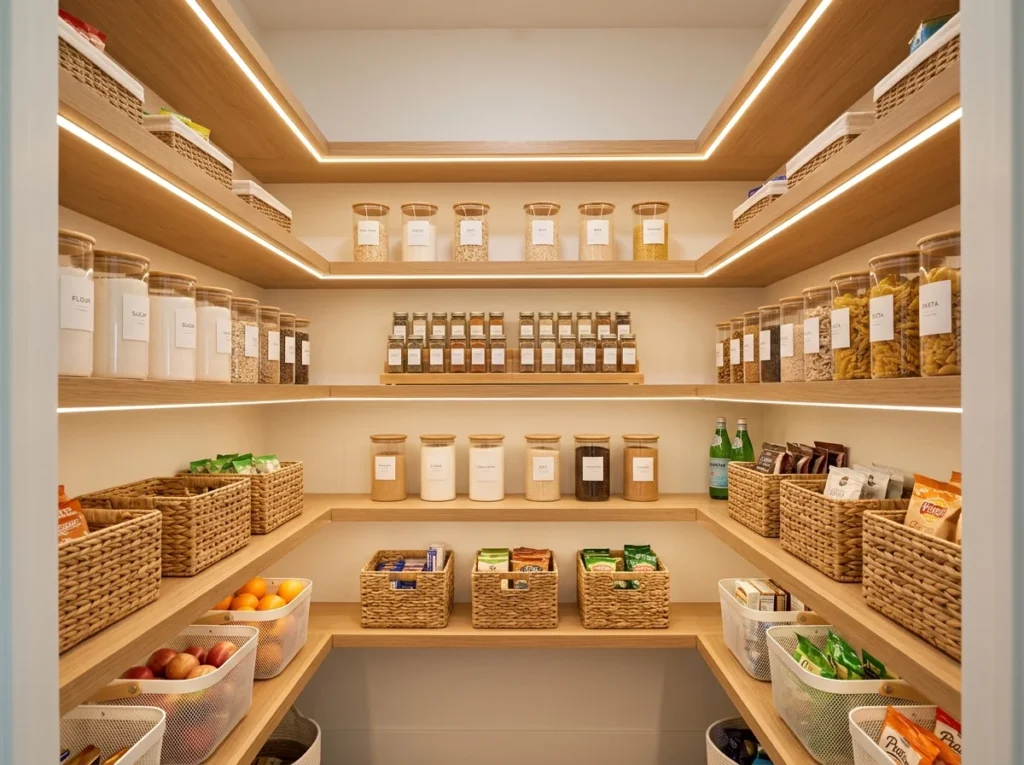 Pantry with LED Interior Shelf Lighting