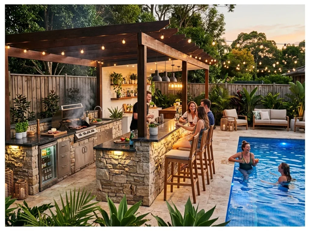 Outdoor Kitchen with Pool Bar