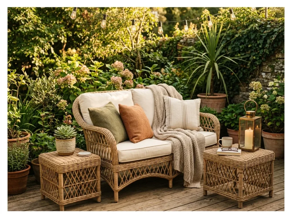 Outdoor Loveseat with Side Tables