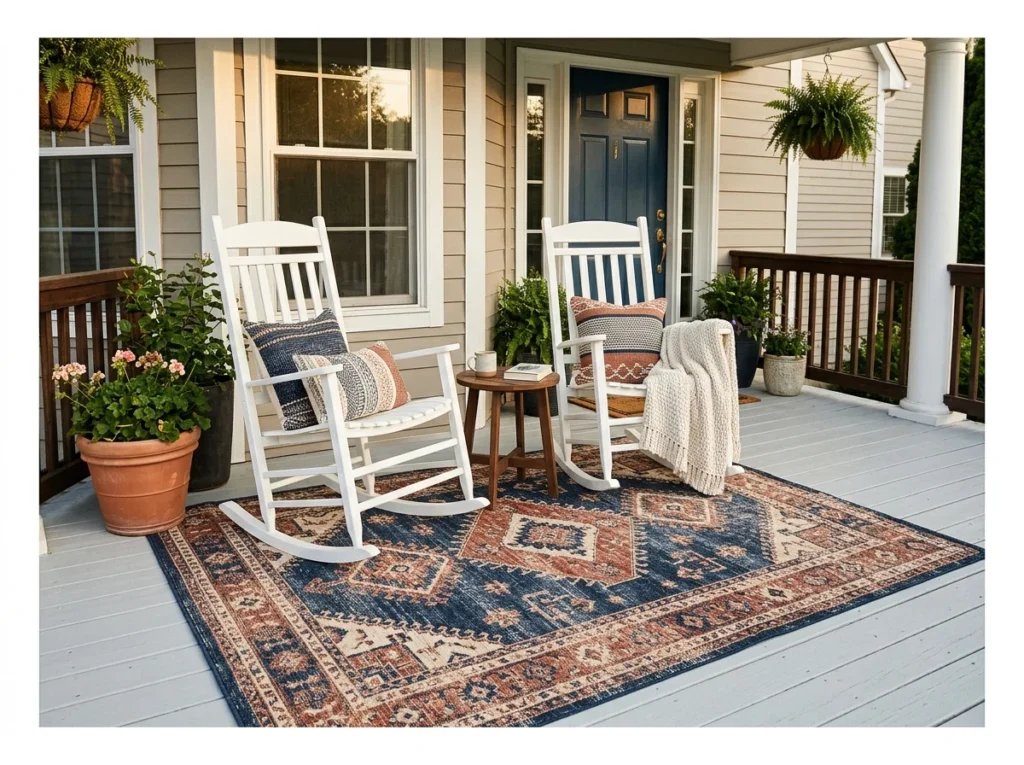 Porch Seating with an Outdoor Rug