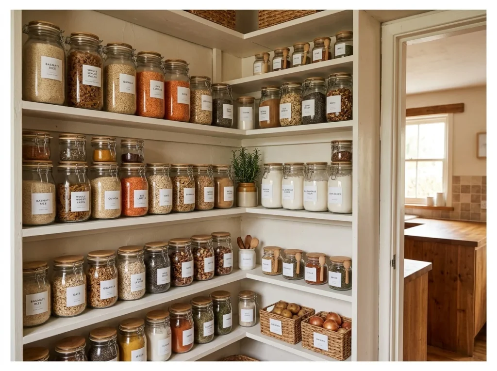 Corner Pantry with Labeled Jars