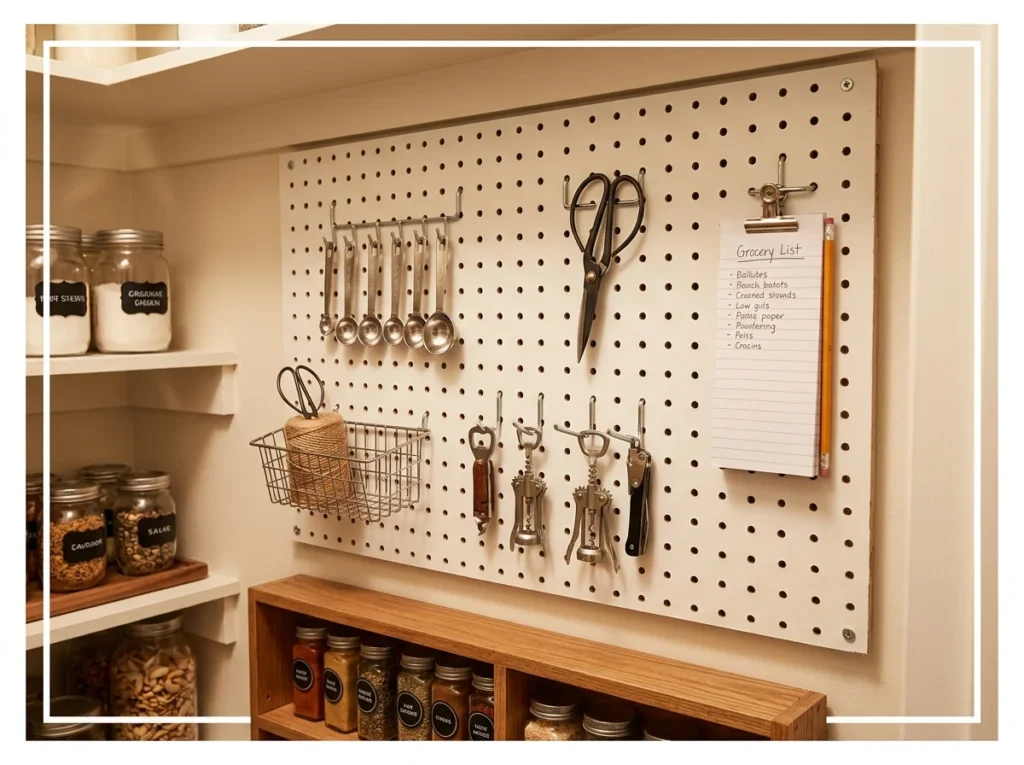 Pantry with Pegboard Back Wall