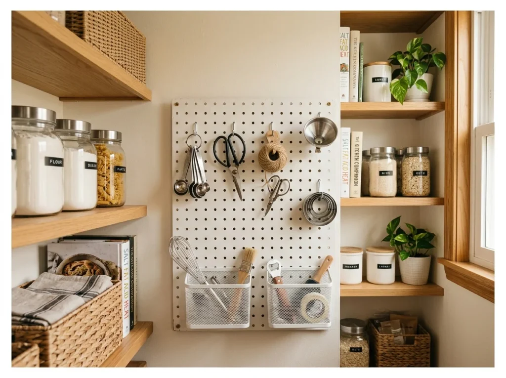 Corner Pantry with Pegboard Back Panel