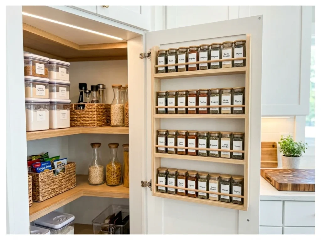 Corner Pantry with Spice Organization