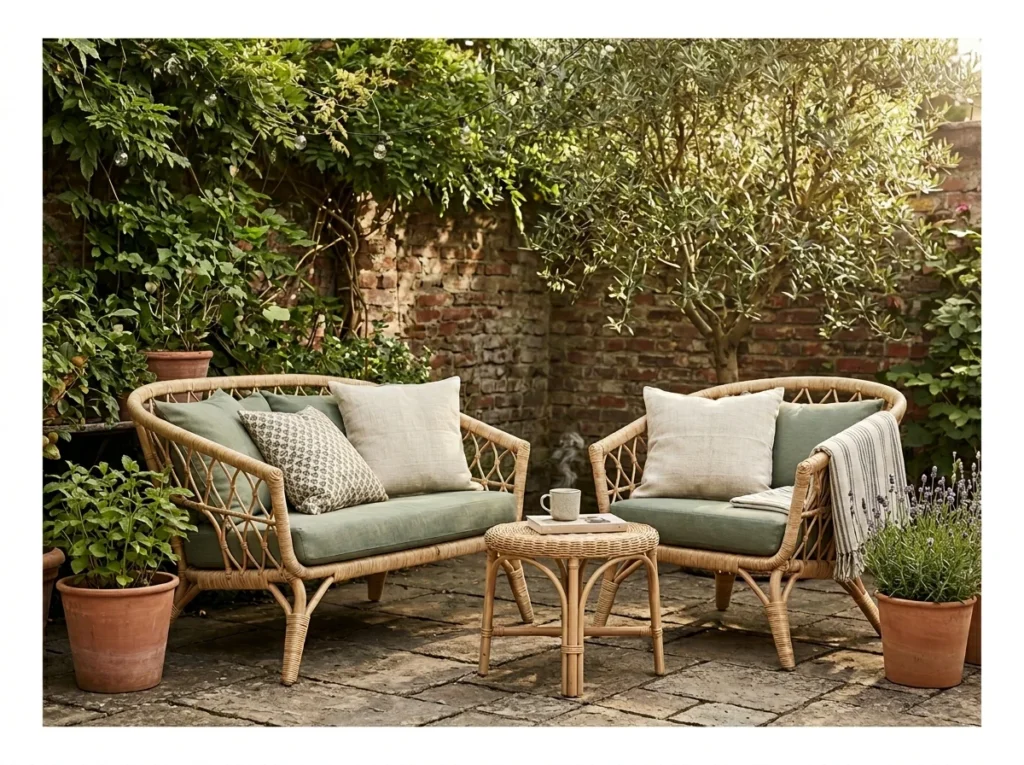 Rattan Armchairs with Cushions