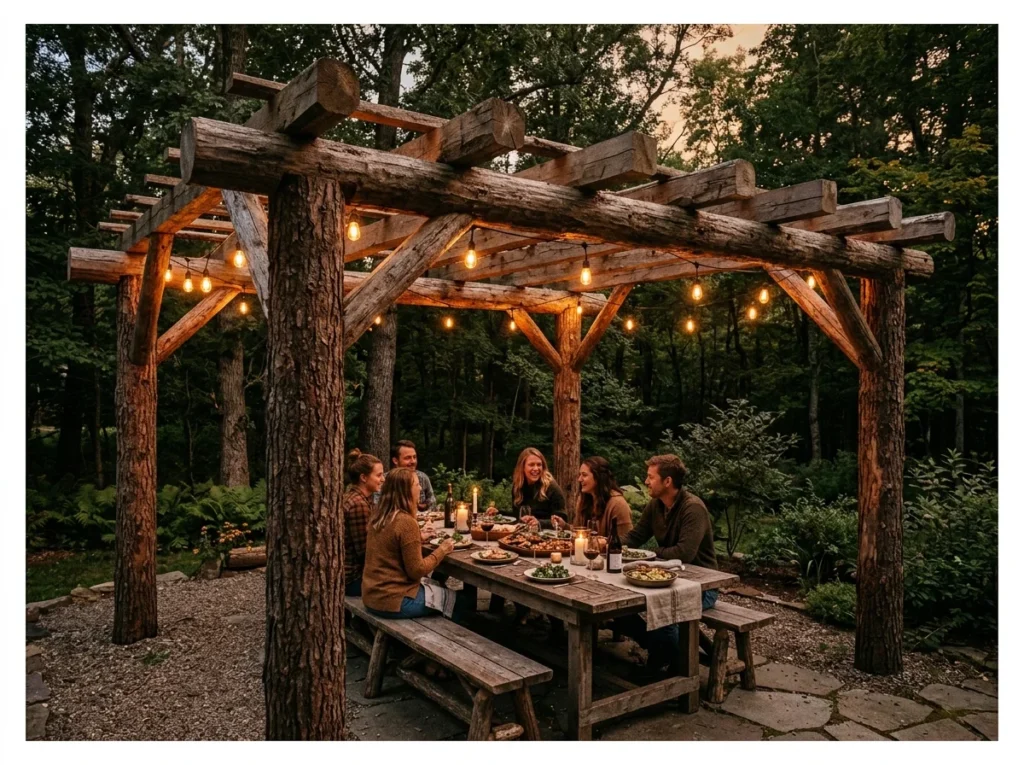 Rustic Log Pergola