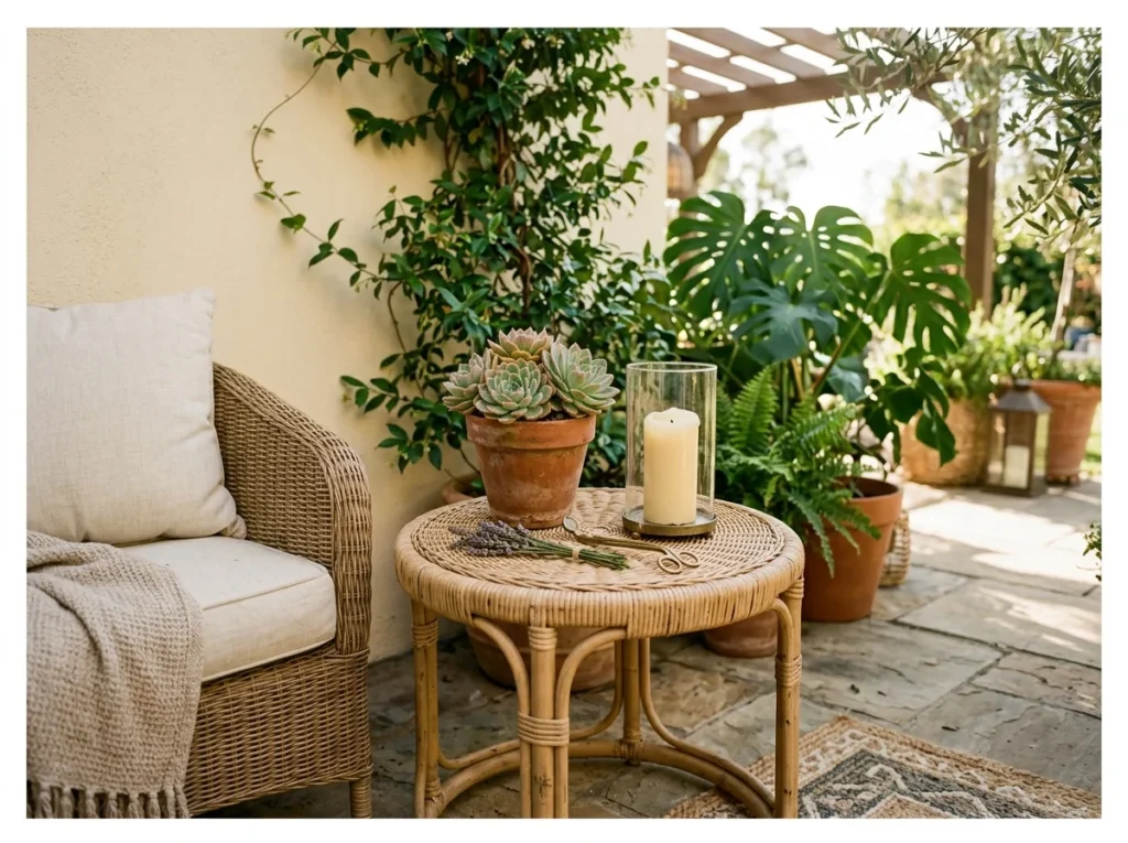 Side Table with a Candle and Plant