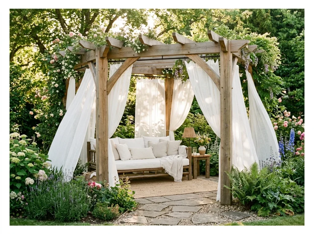 Timber Pergola with Curtain Panels