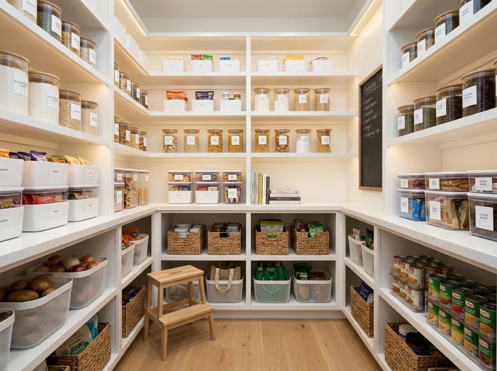 Walk-In Pantry with Three-Wall Shelving