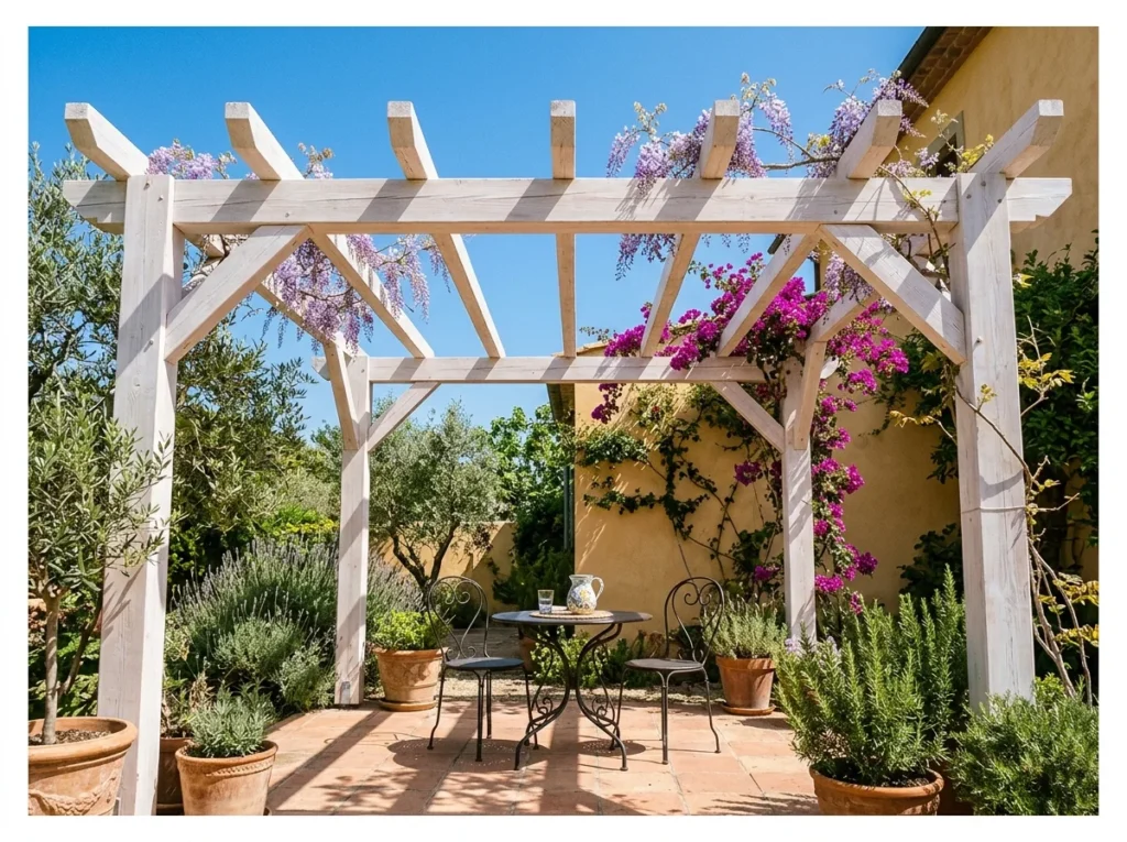 Whitewashed Wood Pergola