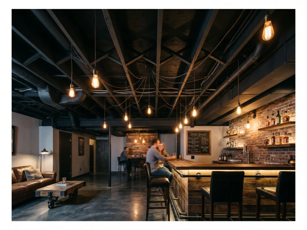 Painted Black Exposed Ceiling