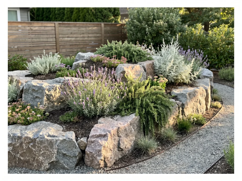 Rock Garden with Raised Boulder Beds