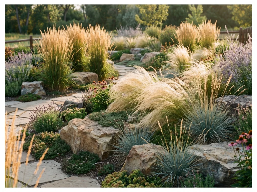 Rock Garden with Ornamental Grasses