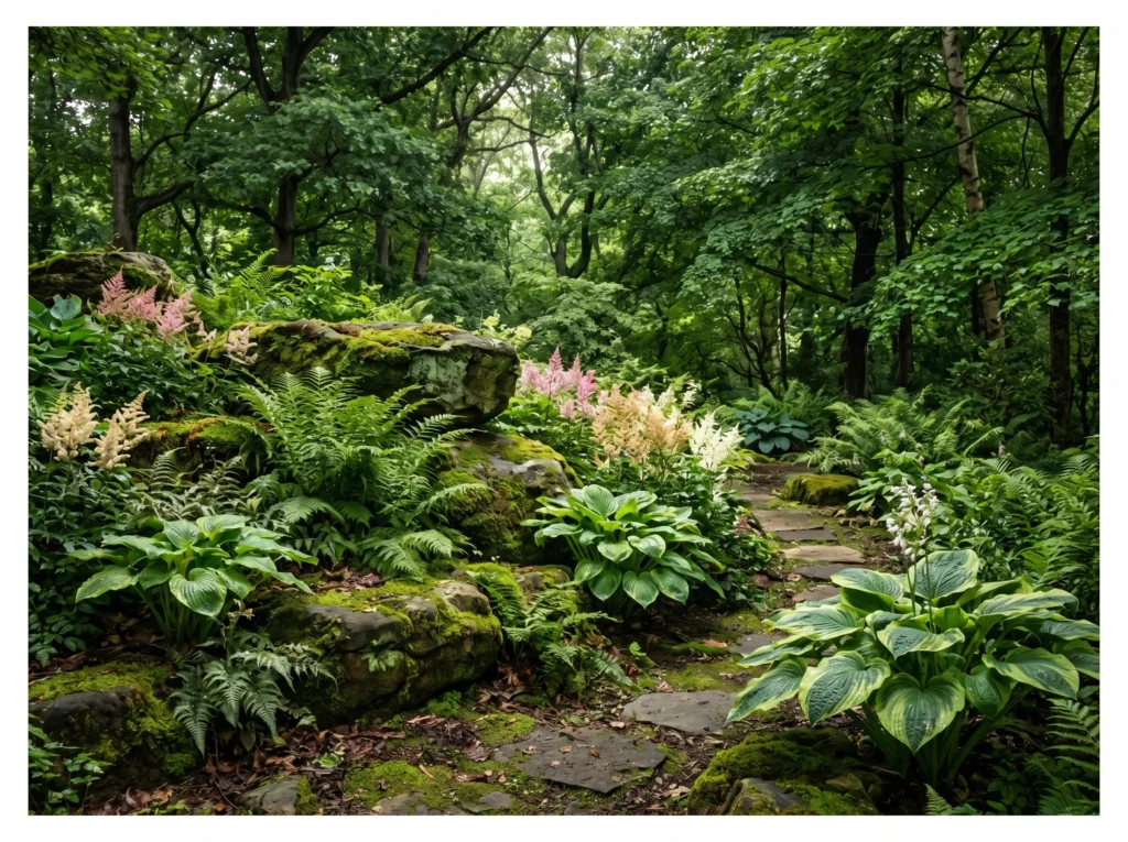 Shaded Rock Garden with Ferns