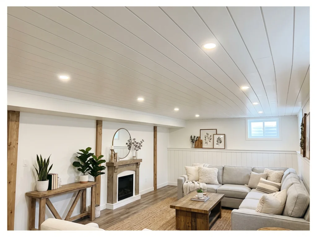 Shiplap Basement Ceiling