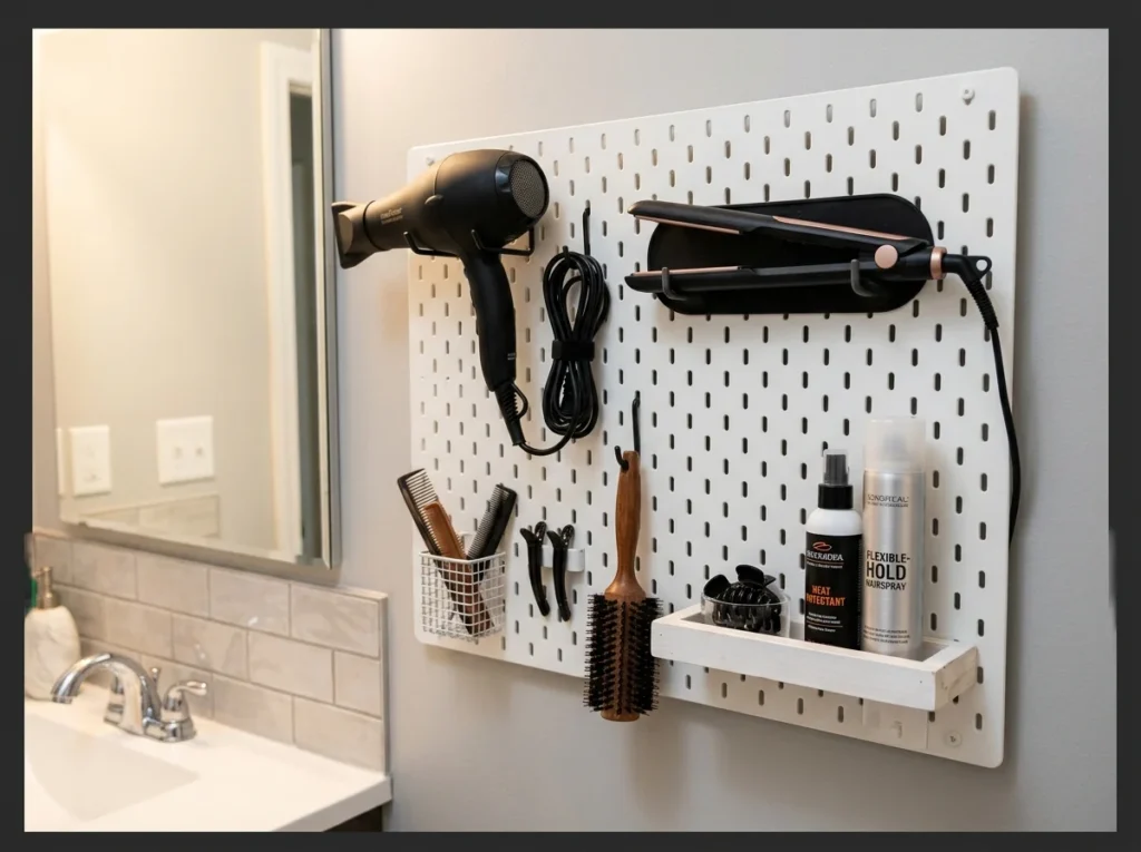 Pegboard Wall for Hair Tools