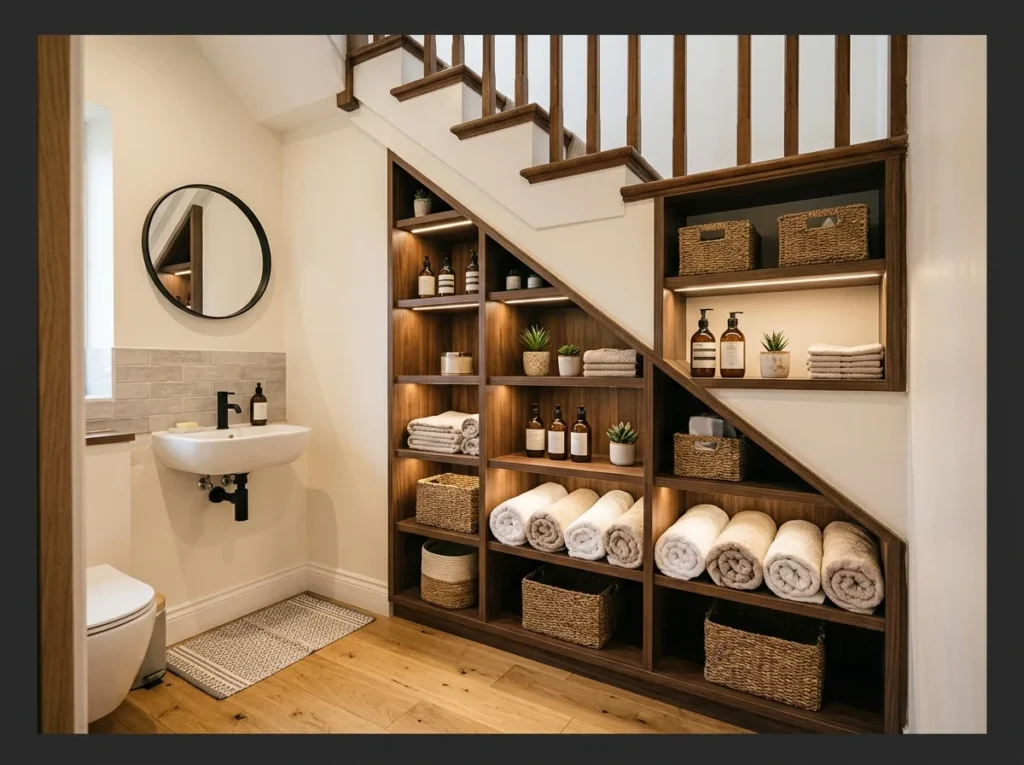 Under-Stair Bathroom Storage Nook