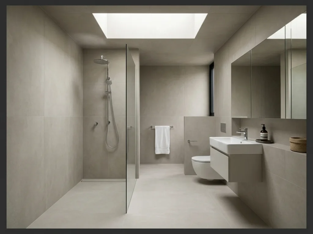 Greige Tiles Floor to Ceiling