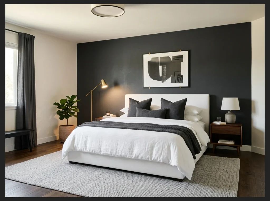 Charcoal Accent Wall Behind the Bed